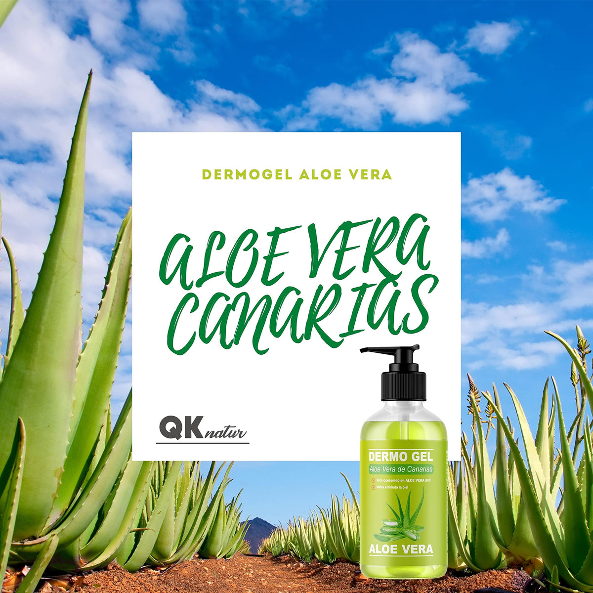 QKnatur - DERMO GEL ALOE VERA FROM THE CANARY ISLANDS BIO - Soothing effect, nourishes and moisturizes the skin. Natural face and body hydration (250 ml)