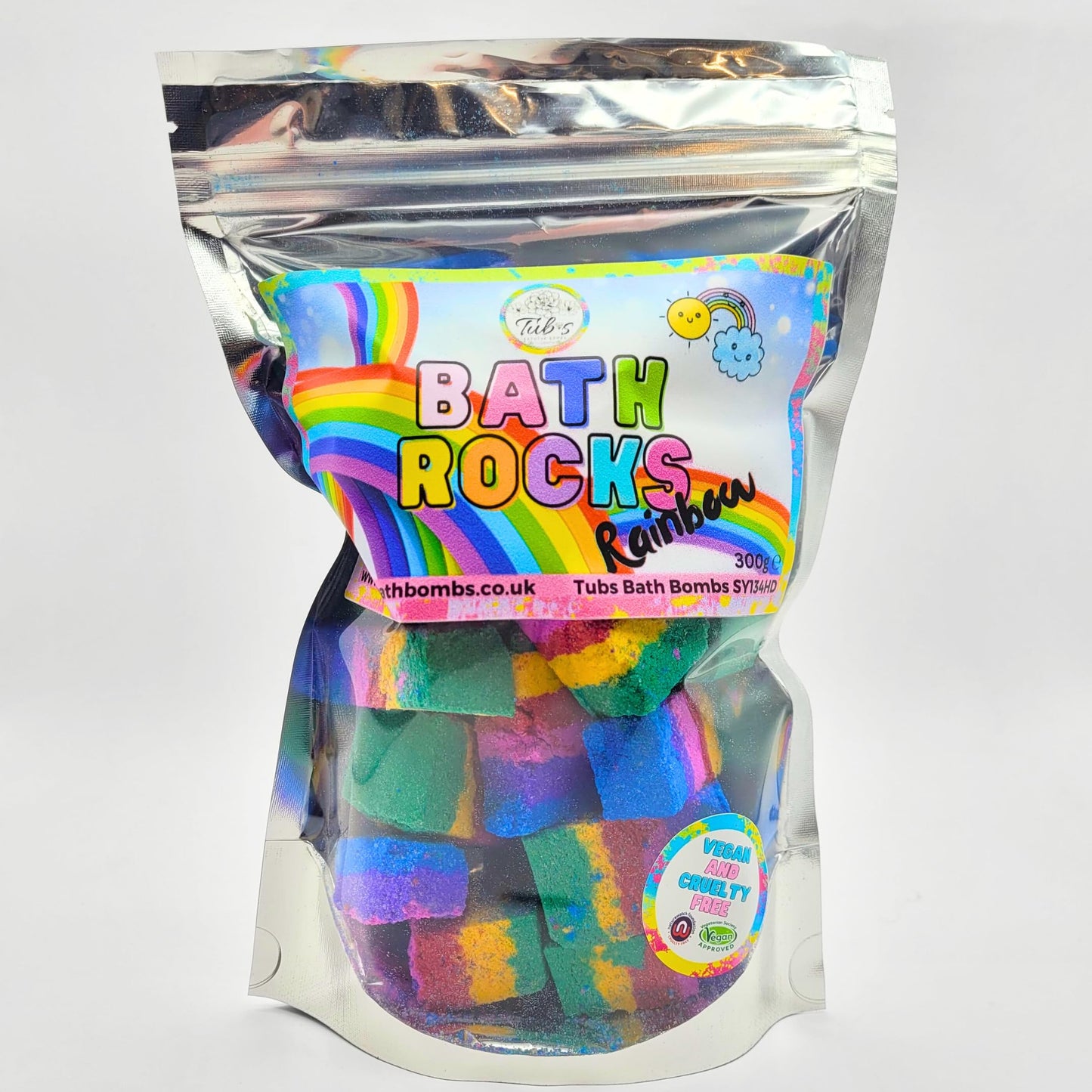 Tub's bath bombs Rainbow Colourful Bath Rocks Bath Bombs Green Blue Yellow Red Purple Fizz Vegan Approved Pride Made in UK by Tub's Bath Bombs