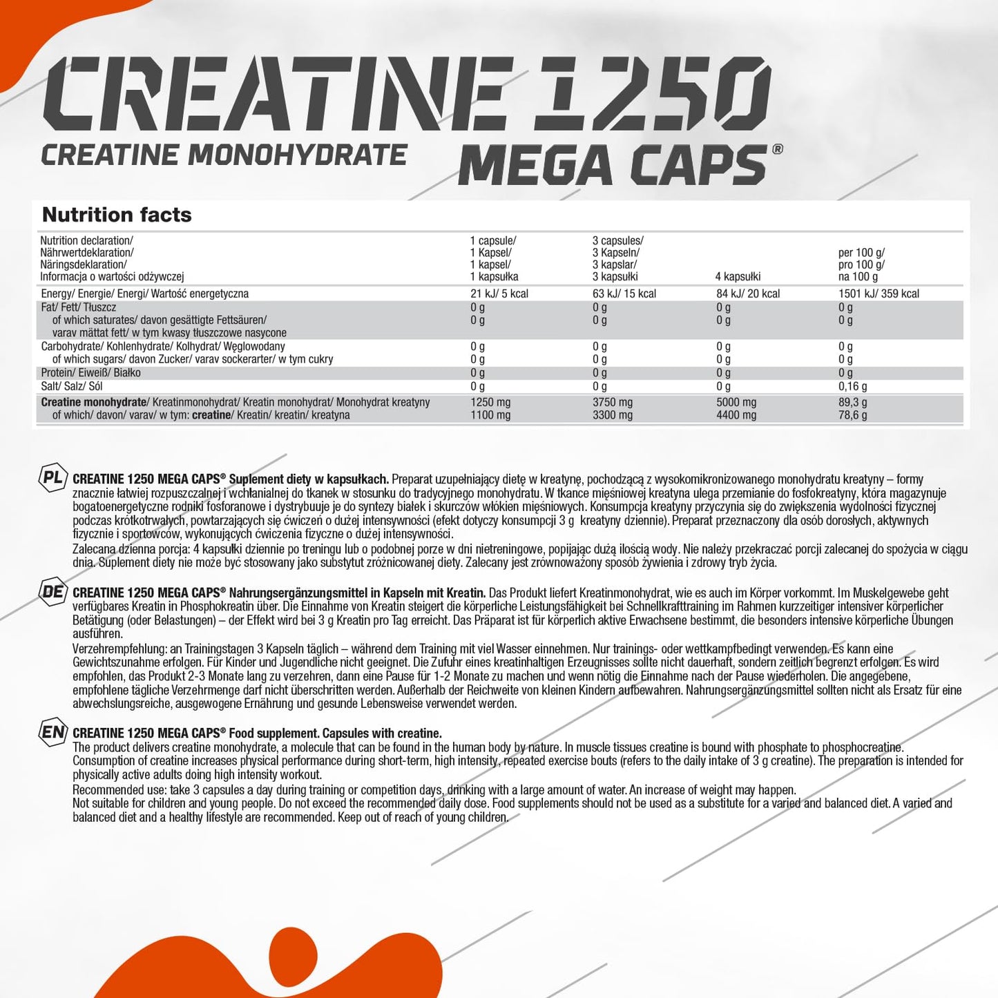 OLIMP SPORT NUTRITION Olimp Labs Creatine 1250 Mega Capsules, 120 Capsules