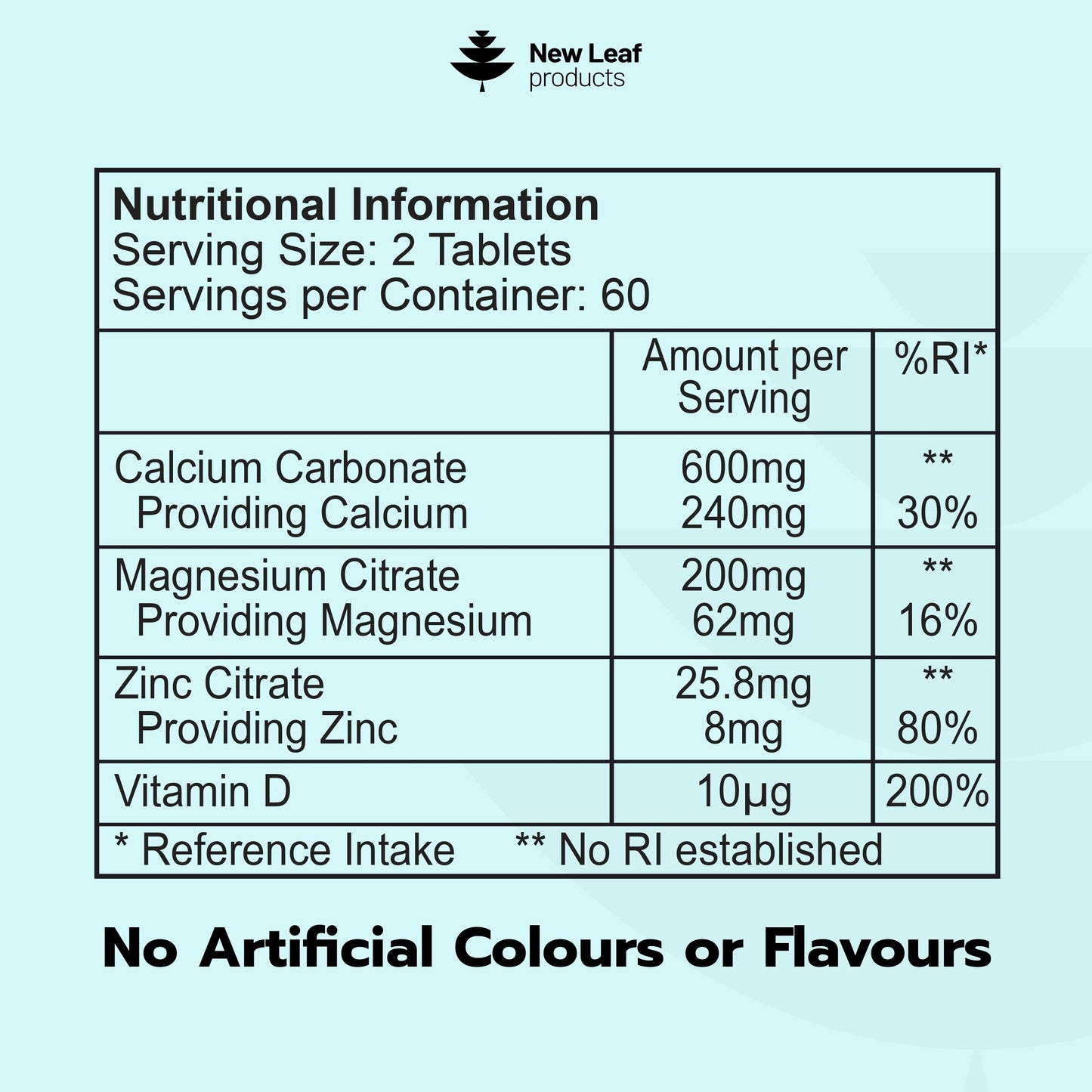 NEW LEAF PRODUCTS Calcium Magnesium Zinc and Vitamin D Supplement - 120 High Strength Tablets Supplement with Magnesium Vitamin D, Zinc Tablets Complex Made in The UK by New Leaf