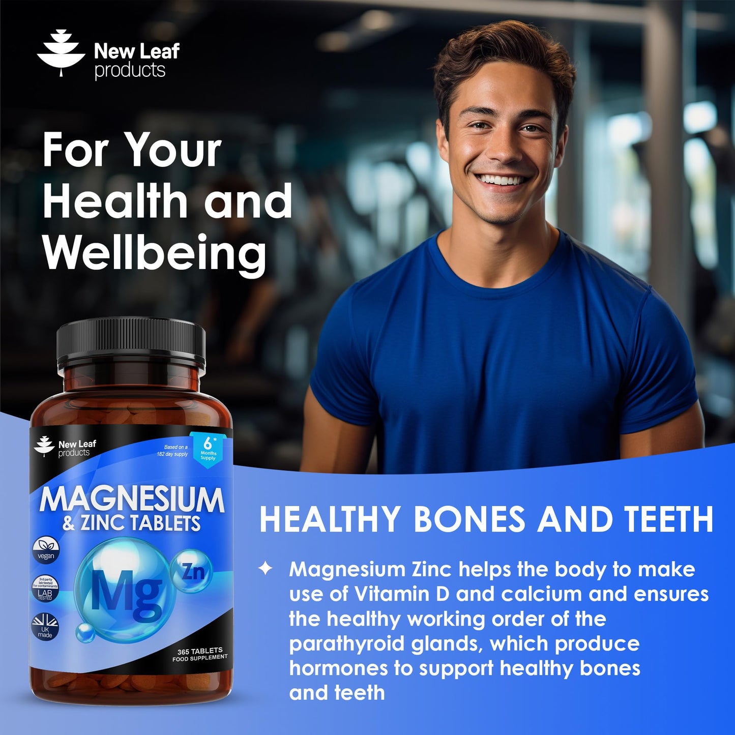 NEW LEAF PRODUCTS Magnesium Supplements with Zinc 365 Tablets – Bones, Muscle Immune Support Easy to Swallow Sleep Supplement Vegan, GMO-Free, Gluten-Free, UK Made by new Leaf