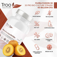 FloraFusion 30 Elite Advanced Probiotic and Livaux Prebiotic Active Cultures Supplement - 60 Capsules - 30 probiotics Strains with 45 Billion CFU Per Capsule (45 Billion CFU)