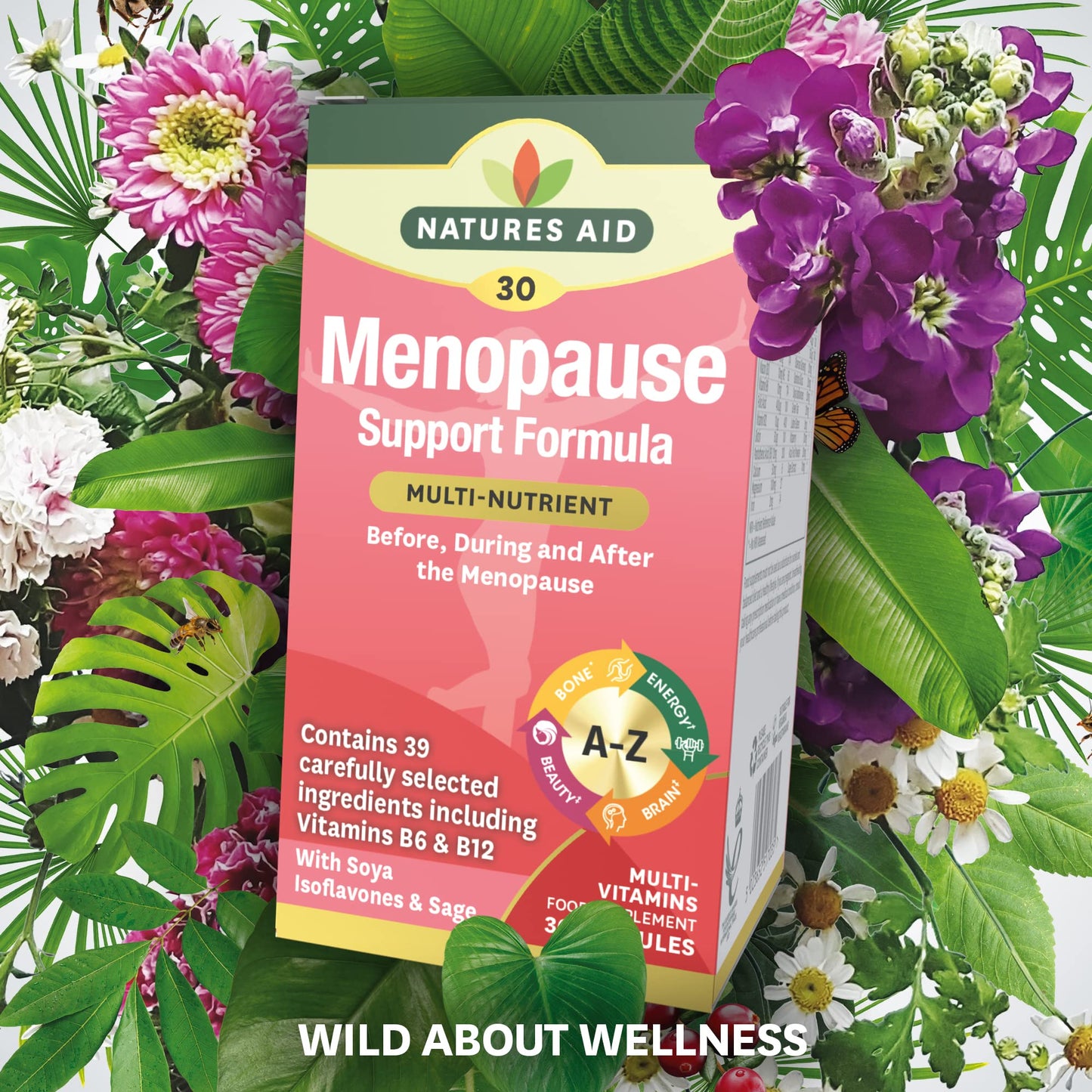 Natures Aid Menopause Support Formula, Multivitamin with SOYA Isoflavones & Sage, 30 Capsules