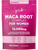 Maca Root Capsules for Women 12,000mg | High Strength Black & Yellow Maca Root with Panax Ginseng and Black Pepper | Botanical Supplement to Support Women's Health | by PINK