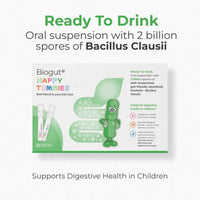 BIOGUT Biogut Happy Tummies | Kids Supplement Drink |Bacillus Clausii | Helps with Stomach Upset, Diarrhoea & Cramps | Mix with Food or Drinks for Fussy Eaters | 20 Ready-to-Drink Vials