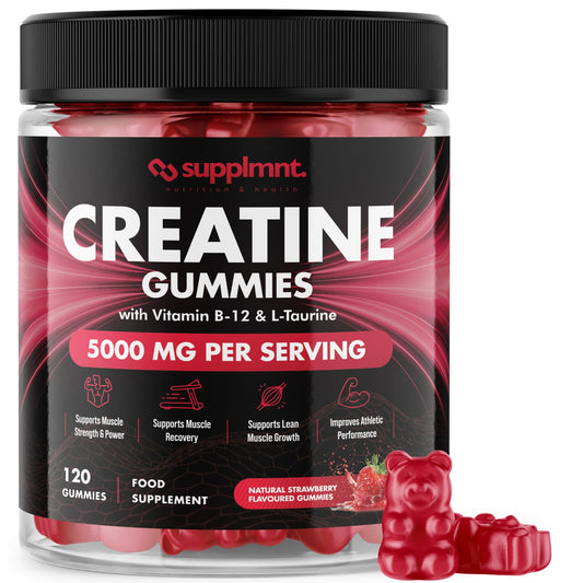 Creatine 120 Gummies Max 5000mg for Men & Women Creatine Monohydrate Plus B12 and L-Taurine Chewable Gummies, Strawberry Flavour 1 Month Supply (1 Count (Pack of 120), Strawberry)