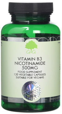 Vitamin B3 Nicotinamide 500mg | Non-Flush High Strength Vitamin B3 | 120 Vegan Capsules | G&G Vitamins