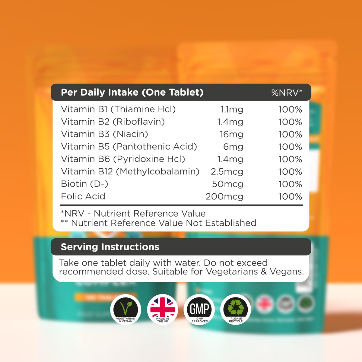 Vitamin B Complex 120 Tablets | Optimal Mix of All 8 Essential Vitamins B1, B2, B3, B5, B6, B12, Biotin & Folic Acid | B Vitamins Tiredness & Fatigue Support | Vegan UK Made | GMP Approved | MOBU UK