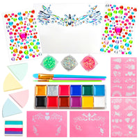 GirlZone Unicorn and Jewels Face Painting Kit, Amazing Face Paints for Children, Gems, Face Paint Brushes, and Face Paint Stencils in 1 Kids Face Paint Set to Create Childrens Face Paints