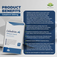 Celadrin® Capsules 500mg | Potent Joint Care Supplement | Branded Ingredient | Clinically researched for Improved Joint Function & Mobility | 90 Capsules - Vegan Friendly | Made in The UK by Hellenia