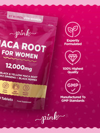 Maca Root Capsules for Women 12,000mg | Peruvian Maca Supplement | High Strength Black & Yellow Maca Root with Panax Ginseng and Black Pepper | Botanical Supplement to Support Women's Health | by PINK