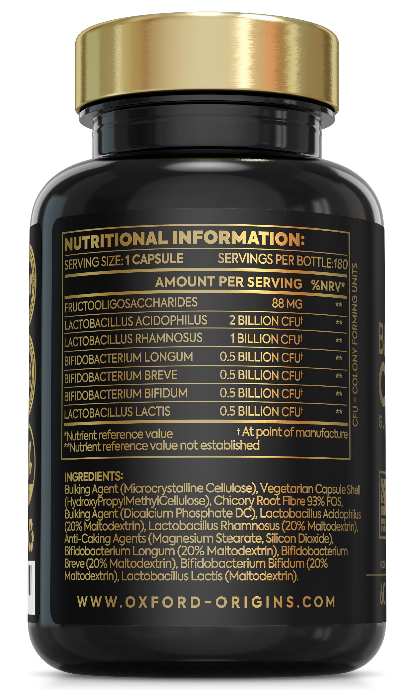 Oxford Origins Advanced Probiotics for Gut Health | Scientifically Formulated Pre & Probiotic Gut Health Supplements | 180 Specialised Capsules with 5 Billion Bacterial Cultures, 100 Billion CFU/g