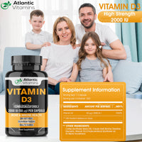 Vitamin D3 2000iu Softgel Capsules - High Strength Vitamin D for Immune Support - Healthy Bones and Teeth - Muscle Function - Easy to Swallow Cholecalciferol VIT D3 - Atlantic Vitamins - UK Made