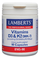 Lamberts Vitamin D3 2000iu & K2 90µg – High Strength MK-7 Complex – Bone & Immune Support – 90 Vegetarian Capsules