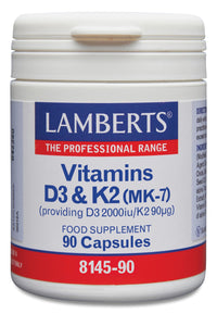 Lamberts Vitamin D3 2000iu & K2 90µg – High Strength MK-7 Complex – Bone & Immune Support – 90 Vegetarian Capsules