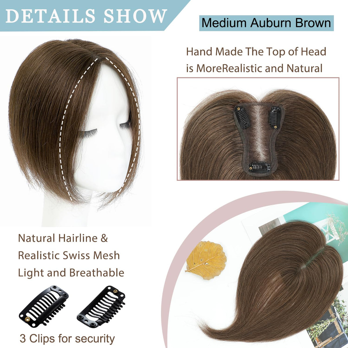 SEA SINGING Hair Toppers for Women Real Human Hair Toppers for Women with Thinning Hair Remy Toppers Hair Pieces for Women Human Hair clip on 100% Human Hair Toppers (10inch, HL-6#)