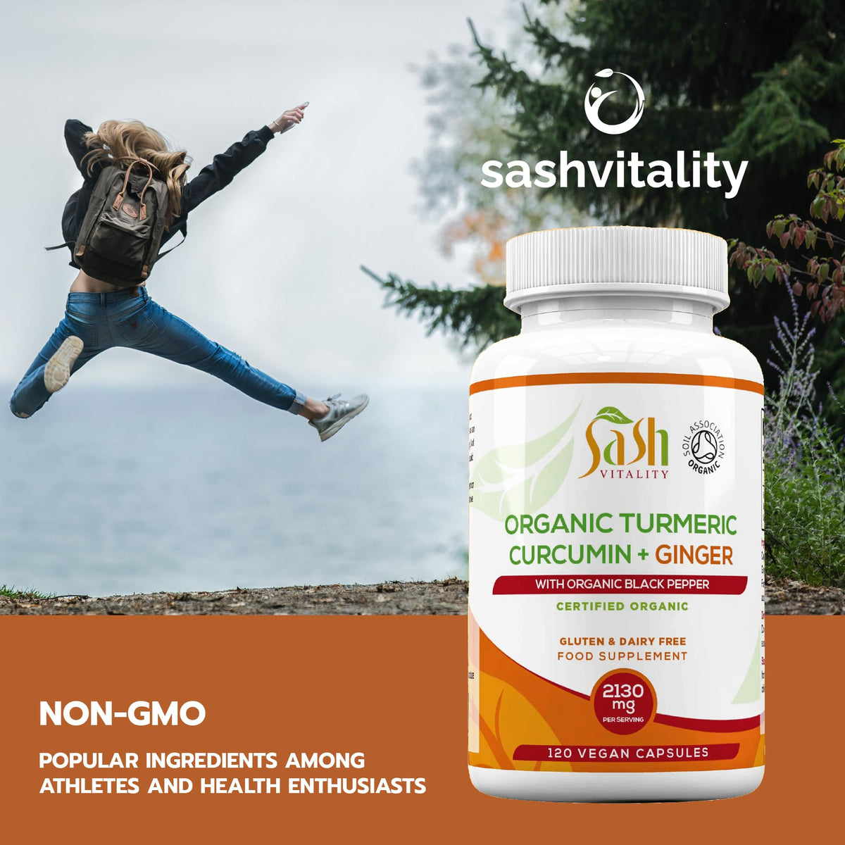 SASH Vitality Sash Vitality Organic 3600mg Turmeric Curcumin with Black Pepper & Ginger | 120 Vegan Turmeric Capsules High Strength | Supports Joints | Immune System Support | Soil Association Certified Organic UK