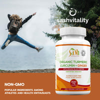 SASH Vitality Sash Vitality Organic 3600mg Turmeric Curcumin with Black Pepper & Ginger | 120 Vegan Turmeric Capsules High Strength | Supports Joints | Immune System Support | Soil Association Certified Organic UK