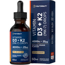 Horbäach Vitamin D3 K2 Drops High Strength | 4000 IU of Vitamin D3 and 25ug of Vitamin K2 MK7 | Orange Flavoured | Suitable for Vegetarians | by Horbaach