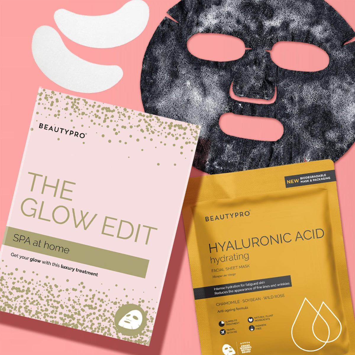 BeautyPro BEAUTYPRO THE GLOW EDIT Spa at Home 3-in-1 Pamper Set 2 Face Masks Detoxify & Hydrate Under Eye Patches for Tired Eyes Dark Circles & Wrinkles Natural Ingredients Multi Award Winning Brand