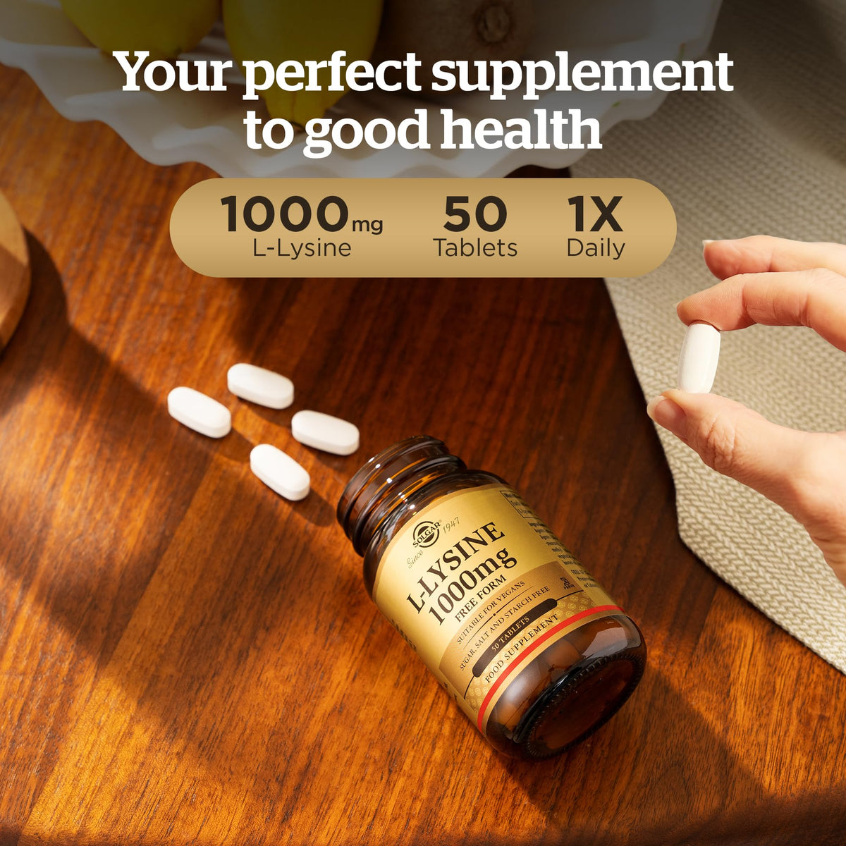 Solgar L-Lysine 1000 mg Tablets - Pack of 50 - Support for an Active Lifestyle - Vegan and Gluten Free
