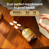 Solgar L-Lysine 1000 mg Tablets - Pack of 50 - Support for an Active Lifestyle - Vegan and Gluten Free