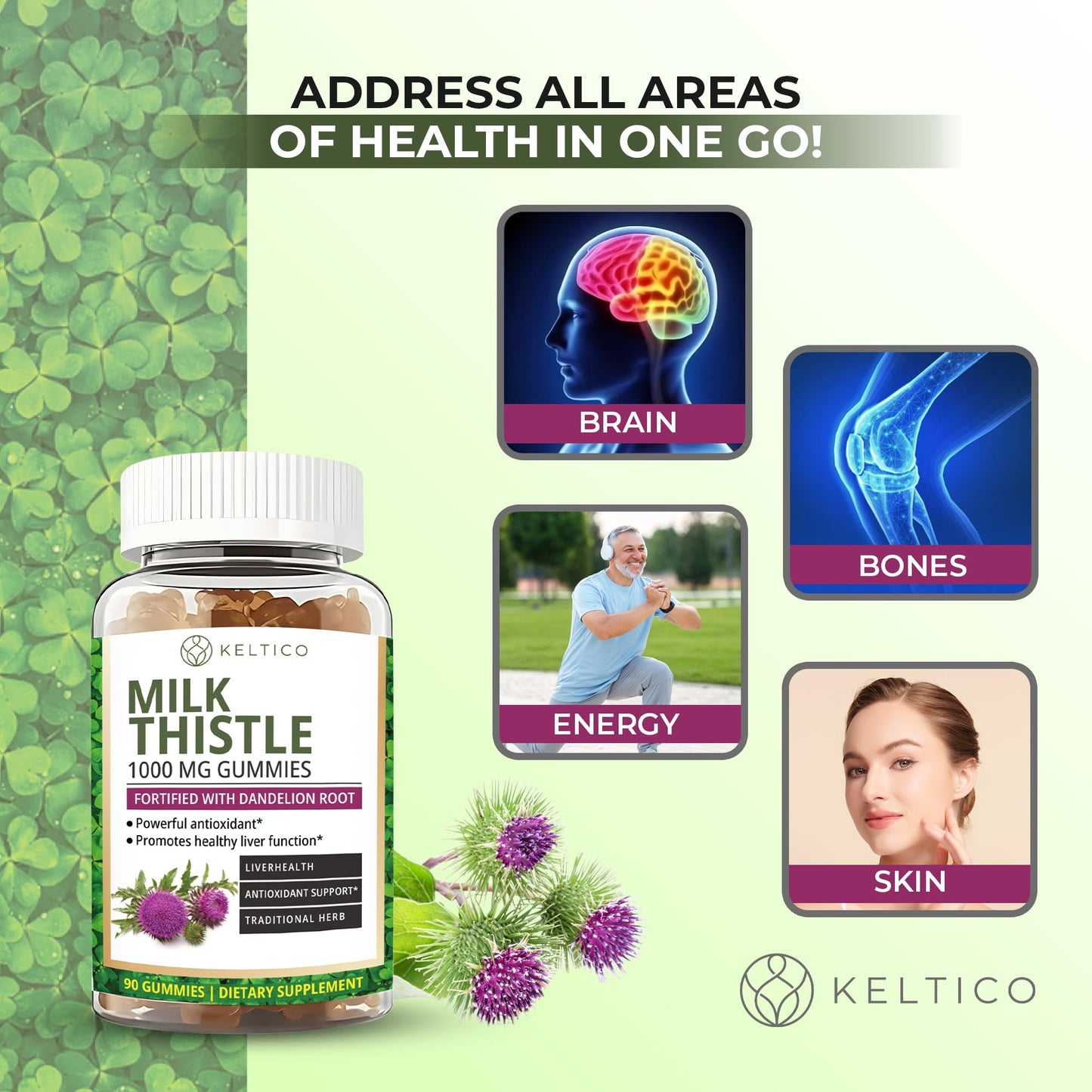 Keltico Milk Thistle Gummies 1000mg – Fortified with Dandelion Root – Liver Support & Detox Supplement – Vegan, Gluten-Free – Antioxidant Support - 90-Day Supply - Liver Health - Cleanse