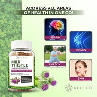 Keltico Milk Thistle Gummies 1000mg – Fortified with Dandelion Root – Liver Support & Detox Supplement – Vegan, Gluten-Free – Antioxidant Support - 90-Day Supply - Liver Health - Cleanse