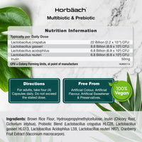Horbäach Probiotics & Prebiotics 44 Billion CFU | Bio Cultures Complex Multi-Strain Formula with Inulin | 60 Vegan Capsules | by Horbaach
