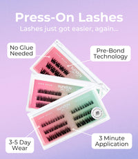 Lola's Lashes Press-On Lashes | Soft Wisp Starter Kit | Pre-Glued Wispy Lashes | Easy Application | Stick & Clamp Tools Included | 24 Hour Wear & Waterproof | 10-14mm