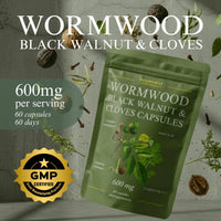 Roundway Supplements Wormwood Black Walnut and Clove Capsules | High Strength Supplement for Humans | 2 Months Supply | 60 Capsules, 600mg per Serving | Vegan Supplement and UK Made (Pack of 1)