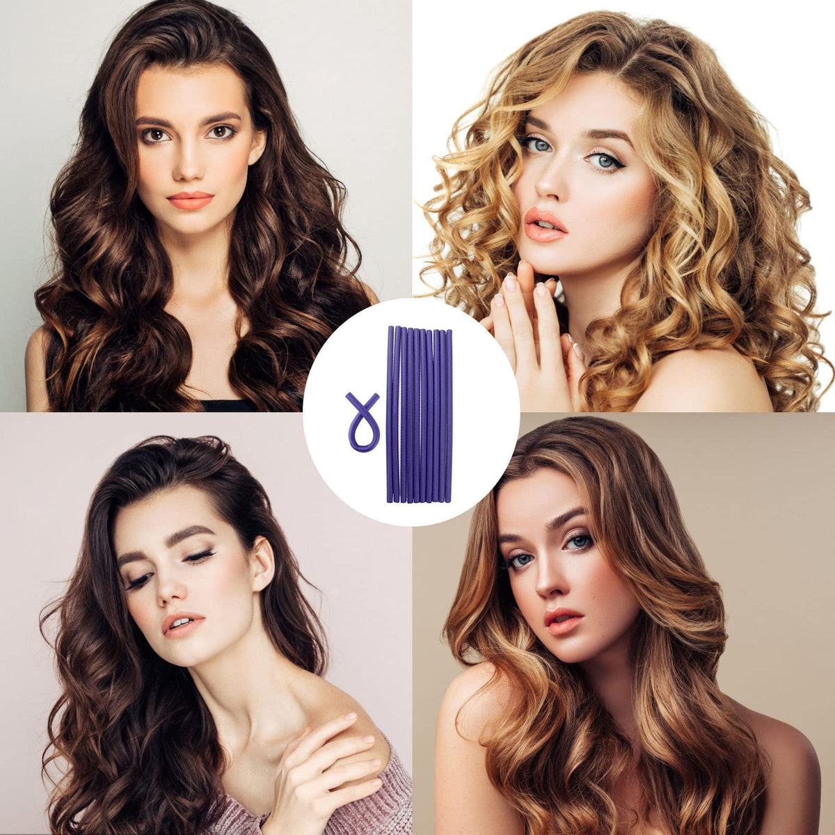 JEOPKO 10 Pcs Flexible Curling Rods, Flexi Rods for Hair, Twist Foam Hair Rollers Soft Foam No Heat Hair Rods Rollers Curlers for Women Girls Long and Short Hair (Purple)