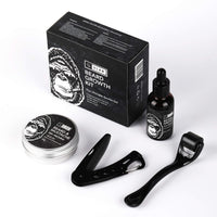 uLab Ultimate Gorilla Beard Growth Kit with Derma Roller, Beard Oil, Beard Balm and Foldable Styling Comb - Gift Set for Men For Beard Growth, Styling and Care - Contains Microneedle Titanium Roller