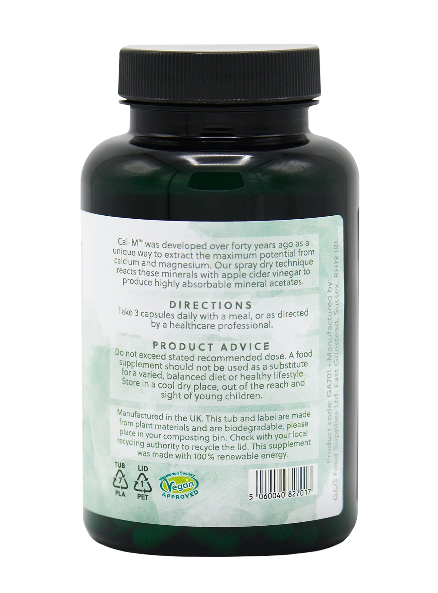 Cal-M Capsules | Calcium & Magnesium Blend with Cider Vinegar | Cal-mag Supplement | 120 Vegan Capsules | G&G Vitamins