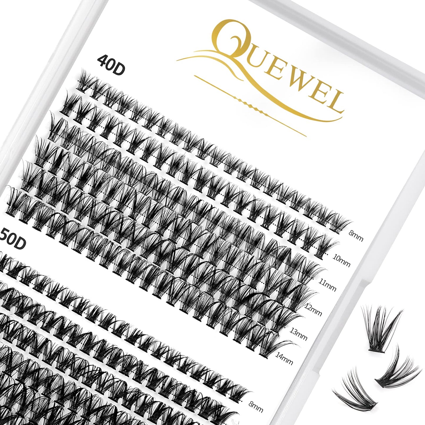 240Pcs Individual Lashes QUEWEL Cluster Lashes Individual Lash Extension 40D+50D C Curl Lashes Cluster DIY Look Like Eyelash Extensions Mix8-14mm at Home(40D+50D 0.07C MIX8-14mm)