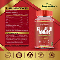 SuppleHub Collagen Gummies 1000mg - Hydrolysed Collagen Peptides with Biotin & Vitamin C - Collagen Supplements for Women & Men - Skin, Hair, Nails & Joint - Strawberry Flavour - 60 Gummies/Bottle