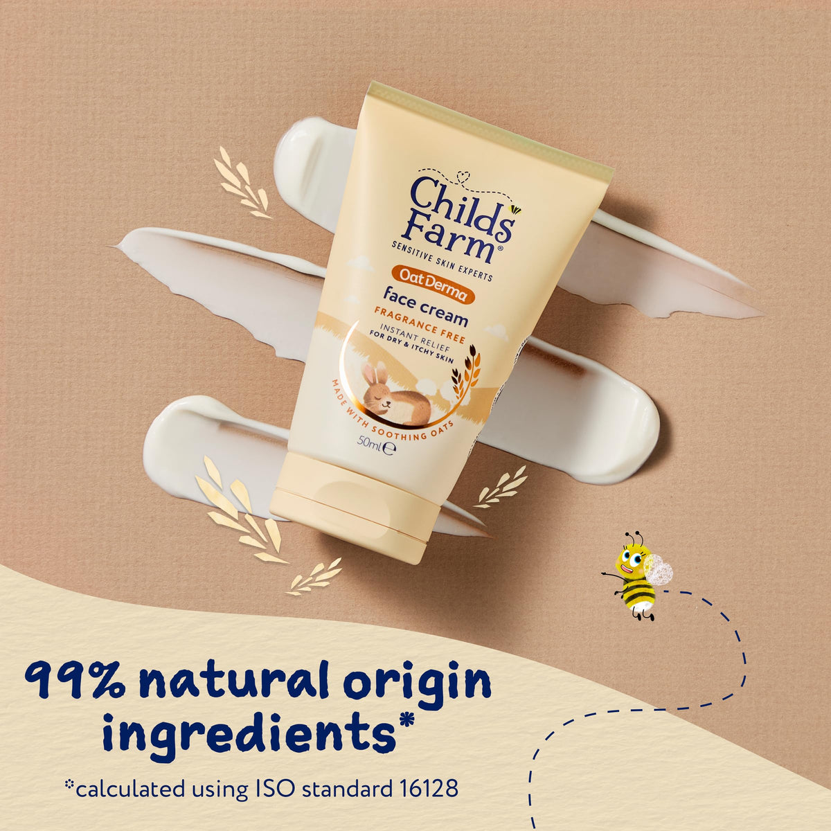 Childs Farm OatDerma Face Cream Moisturiser, Fragrance Free Hydration, Sensitive Skin Emollient, Soothe Baby Kids, 50ml