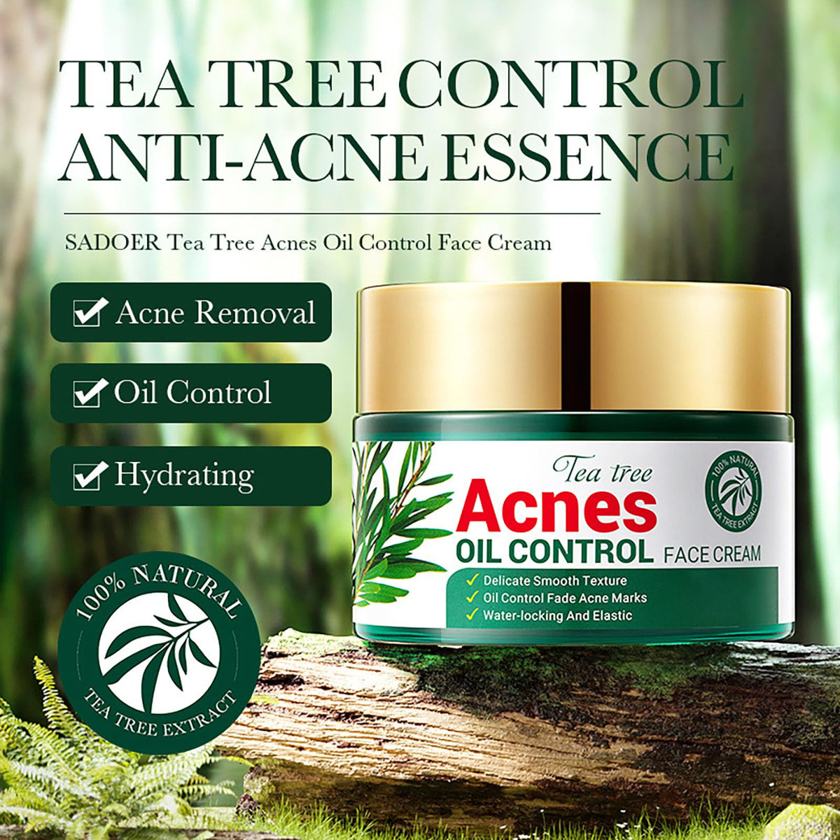 ISBEAUSOLS Tea Tree Acne Cream 50g - Spot Cream for Acne & Pimple - Dark Spot Remover for Face - Blackhead Remover Cream - Skin Care Face Cream for Women - Oil Control, Soothing and Moisturizing Pimple Cream