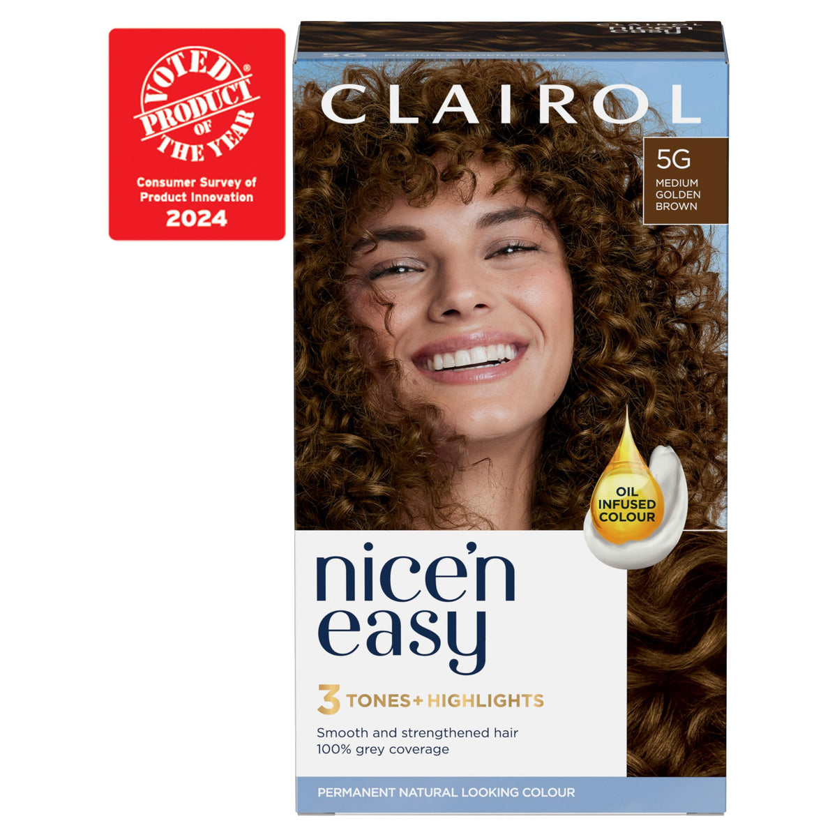 Clairol Nice'n Easy Crème, Natural Looking Oil Infused Permanent Hair Dye, 5G Medium Golden Brown