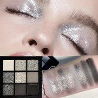 QUIWEN Black Eyeshadow Palette, Smokey Silver Glitter Eyeshadow Palette, Highly Pigmented White Grey Cold Toned Eye Shadows Pallets for Women, Long Lasting Waterproof Eye Shadows Make Up Palettes