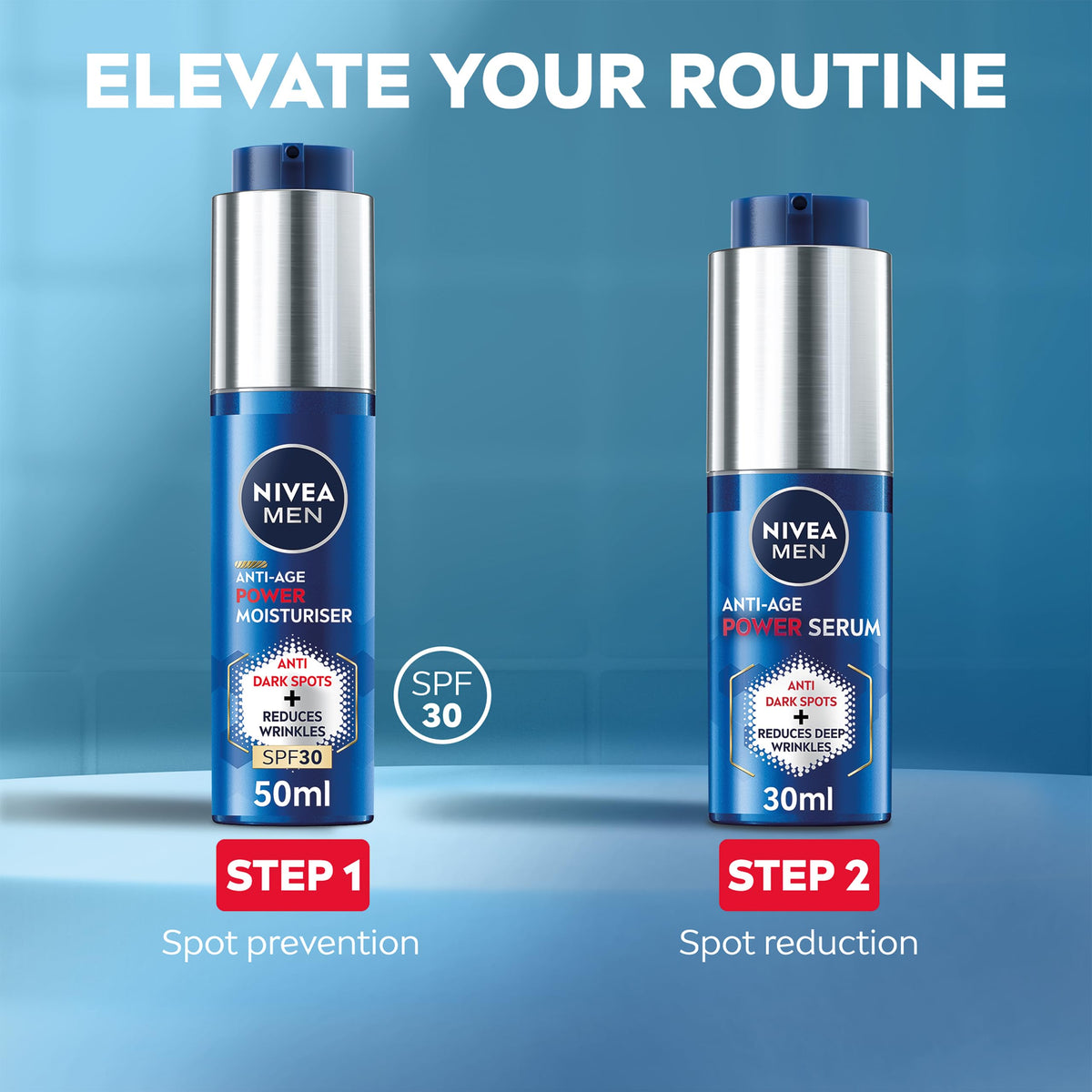 NIVEA MEN Anti-Age 2in1 Power Moisturiser (50ml), With SPF 30, Thiamidol, and Hyaluronic Acid for Sun Protection, Dark Spot Prevention, and Younger-Looking Skin