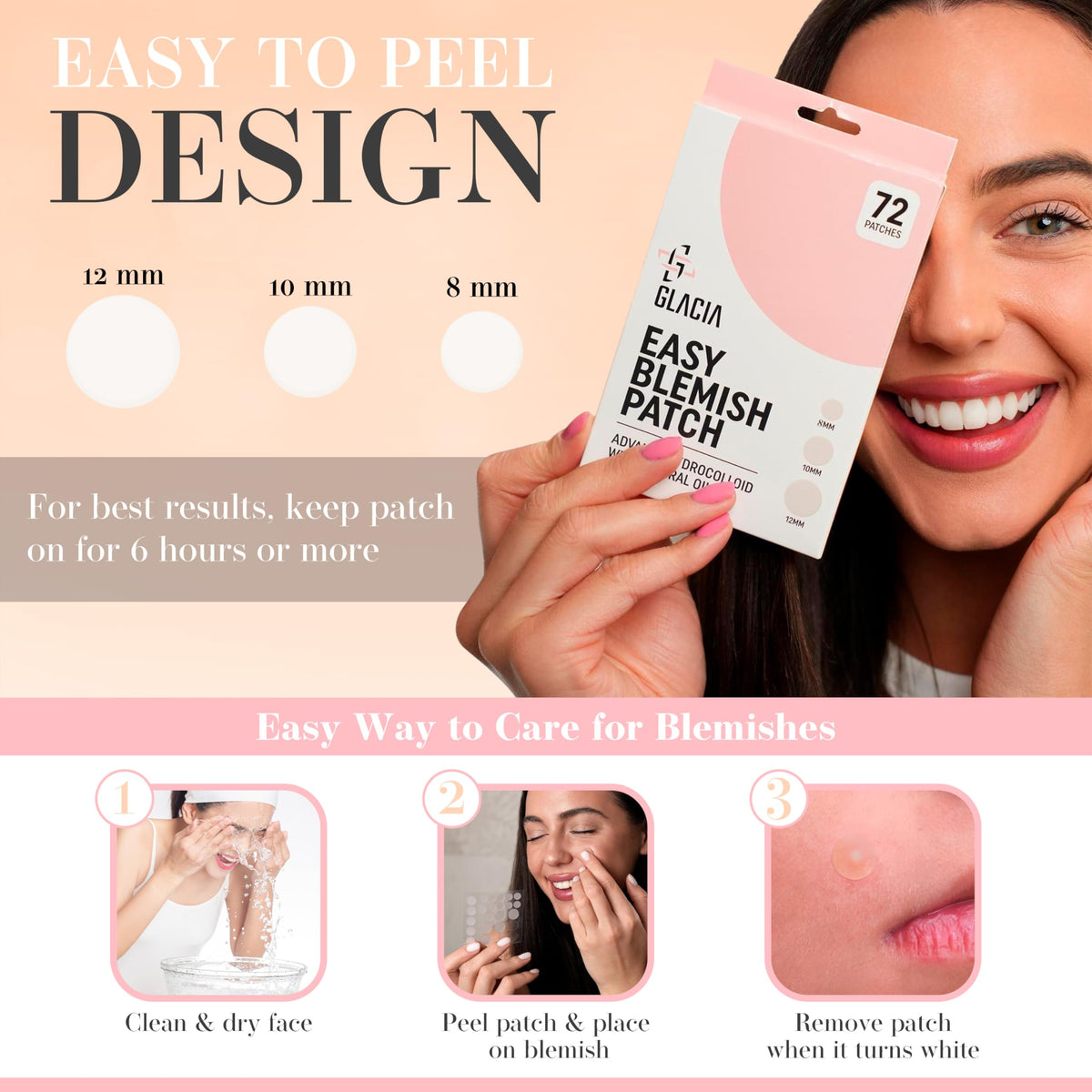 Pimple Patches by Glacia® – 72 Pack of Hydrocolloid Spot Patches for All Skin Types – Gentle and Natural for Clear and Smooth Skin