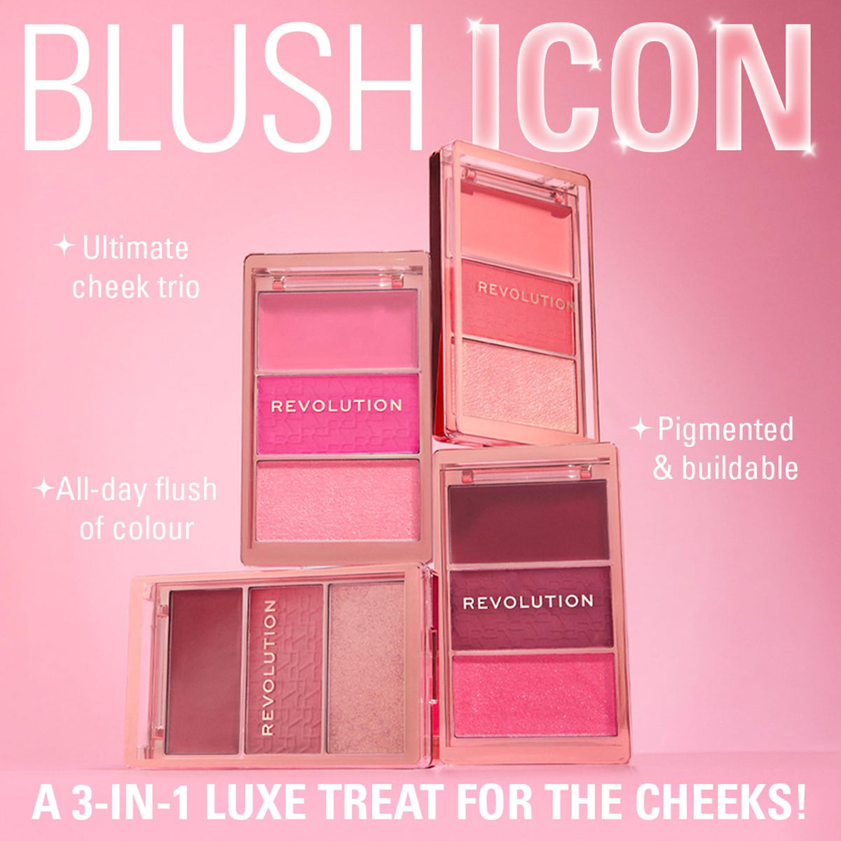 Revolution Beauty London Revolution, Blush Icon Palette, Cream & Pressed Powder Blusher, Highly Pigmented, Face Palette, Vegan & Cruelty-Free, 3 Shades, Hot Pink Flag