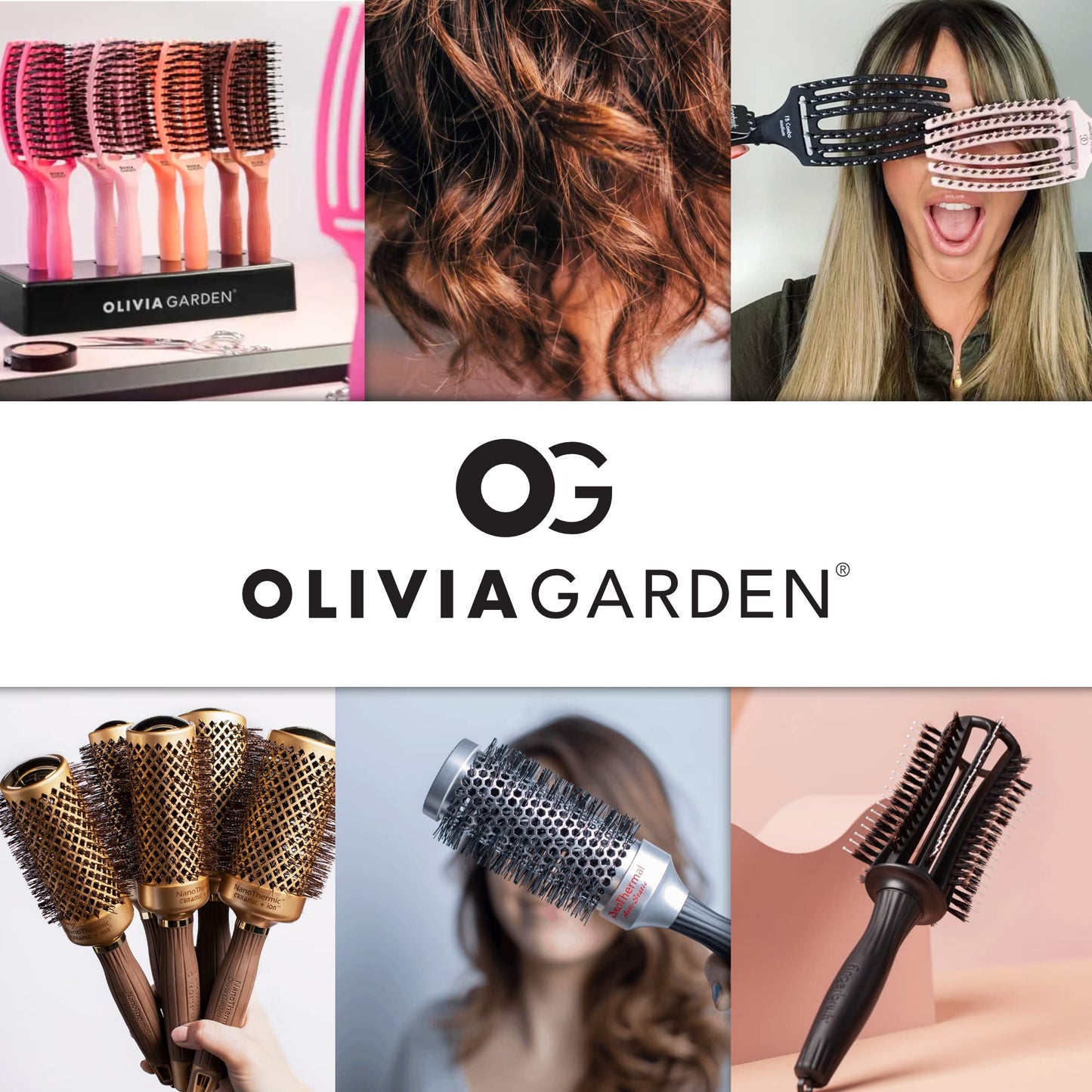 Olivia Garden Fingerbrush Combo Medium - Styling Hair Brush for Dry & Detangled Medium Hair - Curved Head Scalp Massage - Boar & Nylon Bristles for Natural Shine - Fine, Medium & Thick Hair - Black