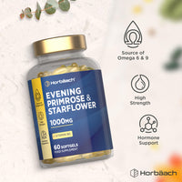 Horbäach Evening Primrose and Starflower Oil Capsules 1000mg | with Vitamin B6 | 60 Softgels | Rich Source of Omega 6 GLA & 9 Oleic Fatty Acids | by Horbaach
