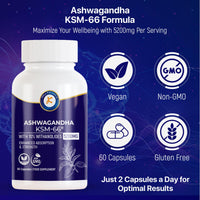 Keka Naturals Ashwagandha KSM-66-5200mg - 10% Withanolides - Enhanced Absorption and High Strength - All Natural, Non-GMO - 60 Vegan Capsules