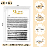 240Pcs Individual Lashes QUEWEL Cluster Lashes Individual Lash Extension 20D+30D D Curl Lashes Cluster DIY Look Like Eyelash Extensions Mix8-14mm at Home(20D+30D 0.07D MIX8-14mm)