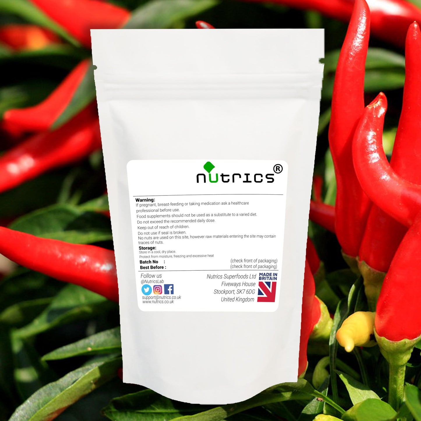 Nutrics® Cayenne Pepper 550mg 90 V Capsules (1 Month Supply) - Cayenne Pepper Supplement - Suitable for Vegan Vegetarian Halal & Kosher Diet
