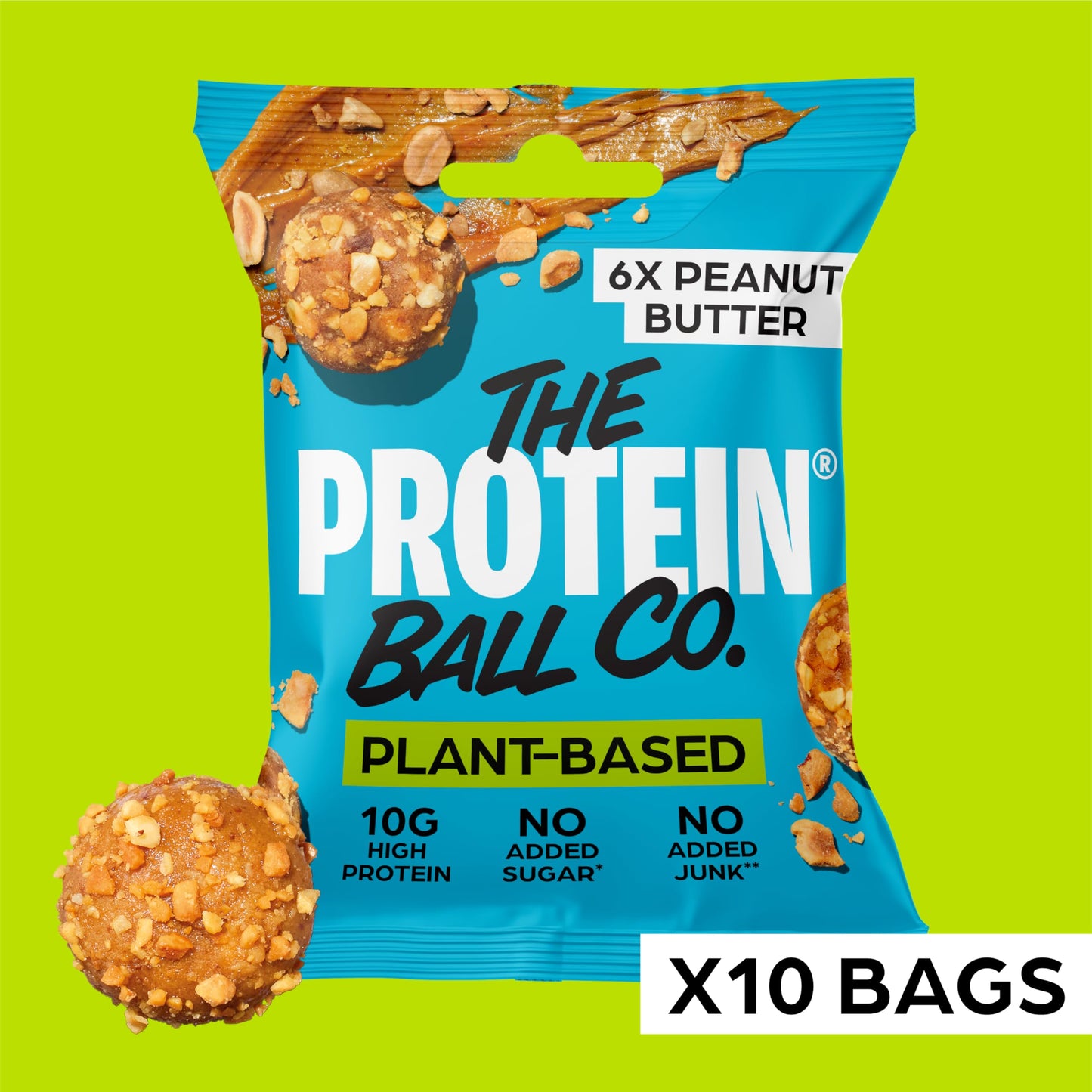The Protein Ball Co. The Protein Ball Co Peanut Butter Plant Protein Balls - Vegan Snack, Healthy Snacks, Gluten-Free, No Added Sugar - On-the-Go Energy Balls, Box of 10 Bags
