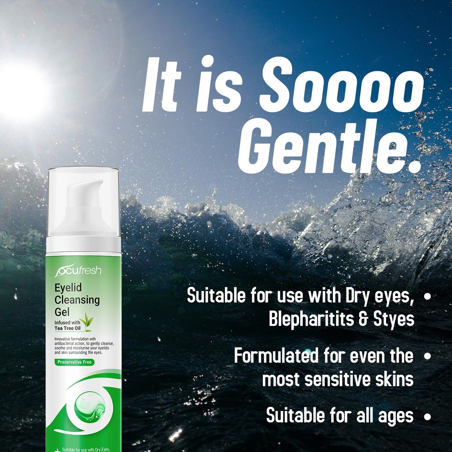Ocufresh Eyelid Cleansing Gel with Tea Tree Oil – Hydraplus Technology for Long-Lasting Moisture - Antibacterial, Hydrating for Blepharitis, Styes – Natural, Preservative Free,for All Ages- 50ml